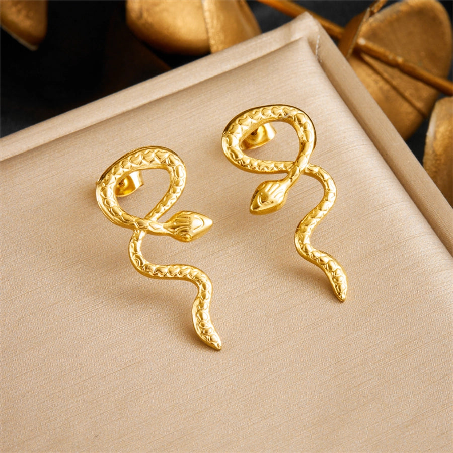 Snake Earrings [304 Stainless Steel,18K Gold Plated]