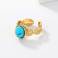 Round Square Turquoise Open Ring [201 Stainless Steel, 18K Gold Plated]