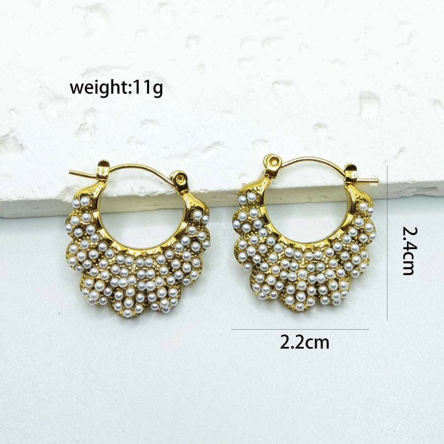 Mix Design Pearl Earrings [304 Stainless Steel,18K Gold Plated]