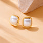 Square Pearl Stud Earrings [304 Stainless Steel, 18K Gold Plated]