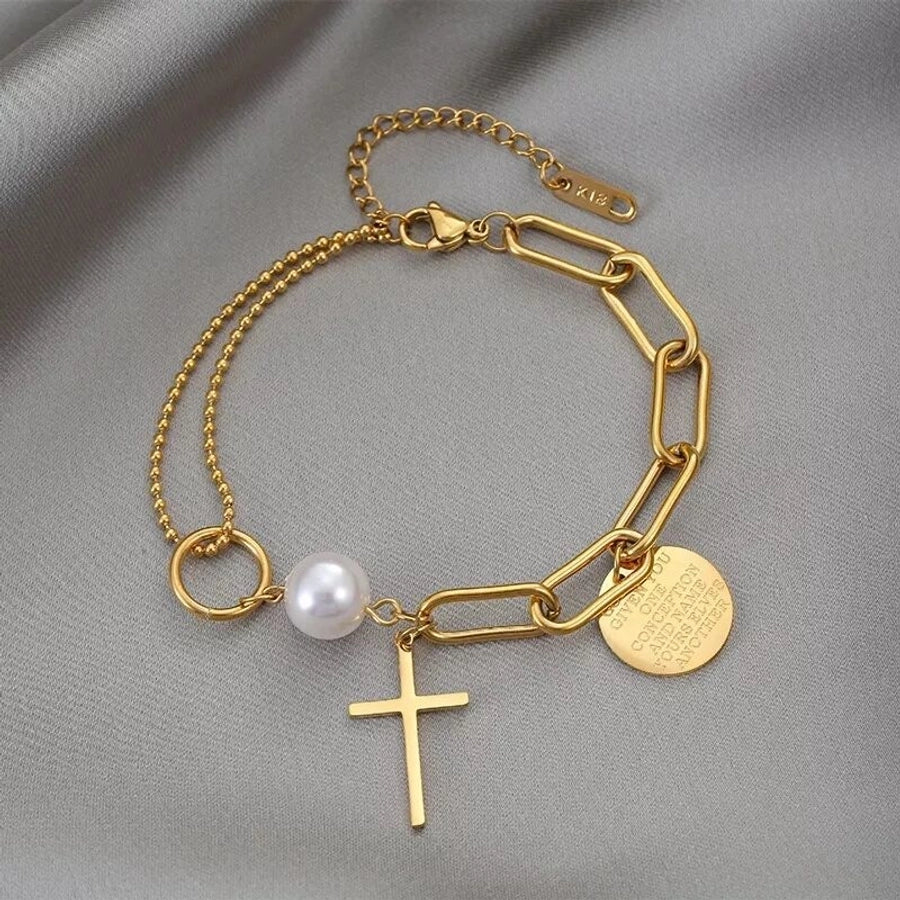 Cross Coin Chain Bracelet [Stainless Steel]