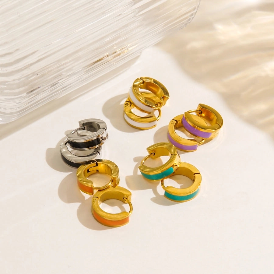 Round Enamel Earrings [304 Stainless Steel,18K Gold Plated]