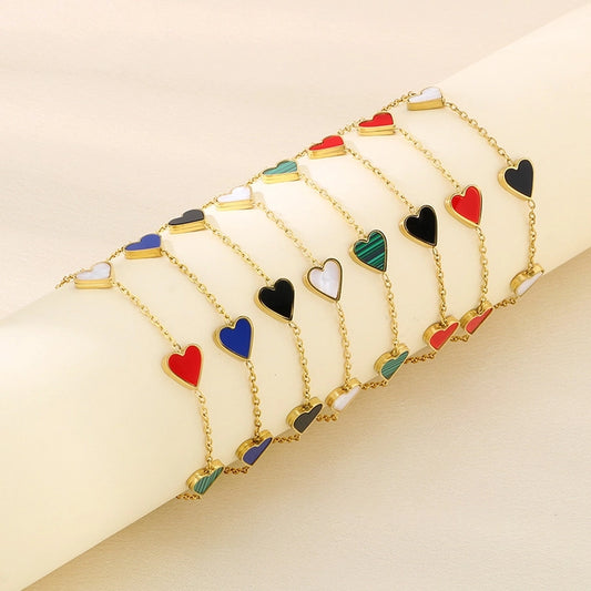 Acrylic Heart Cable Chain Bracelets [304 Stainless Steel,18K Gold Plated]