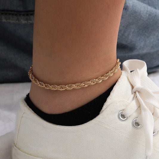 Twist Rope Chain Anklet [304 Stainless Steel, 14K Gold Plated]