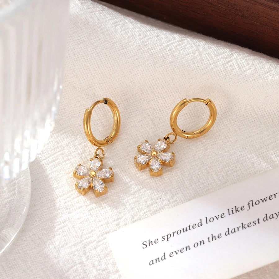 Flower Zircon Earrings [304 Stainless Steel]