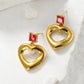 Red Rhinestone Heart Shape Earrings [304 Stainless Steel,18K Gold Plated]