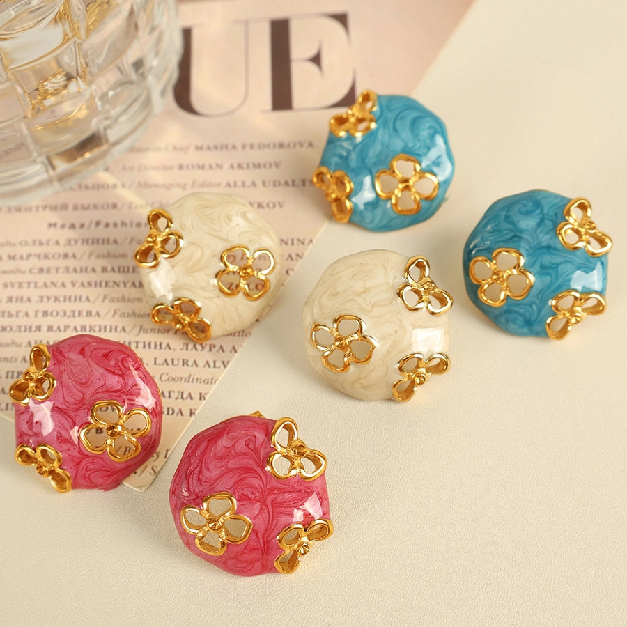 French Style Flower Resin Earrings [304 Stainless Steel,18K Gold Plated]