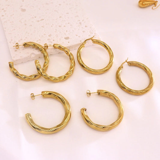 Mix Design Hoop Earrings [304 Stainless Steel,18K Gold Plated]