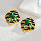 African Style Rhombus Malachite Zircon Ear Studs [304 Stainless Steel,18K Gold Plated]/