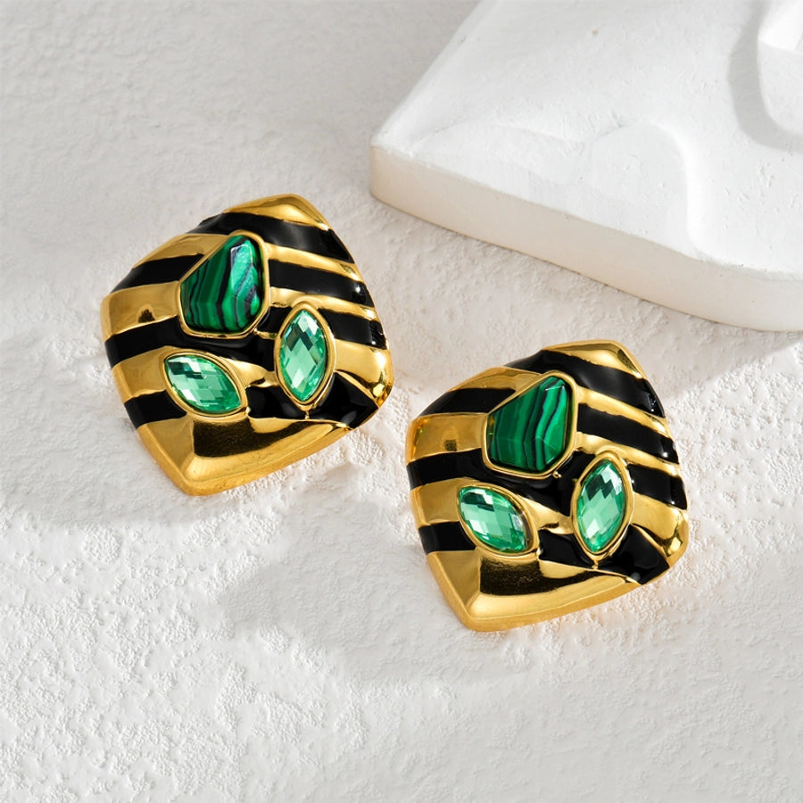 Africain Style Rhombus Malachite Zircon Eaute-oreilles [304 ACIER INOXDUBLE, 18K GOLD] /