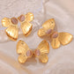 Pink Stone Oval Wings Butterfly Earrings [304 Stainless Steel,18K Gold Plated]