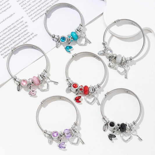 Heart Shape Butterfly Bangle Bracelet [304 Stainless Steel, Alloy]