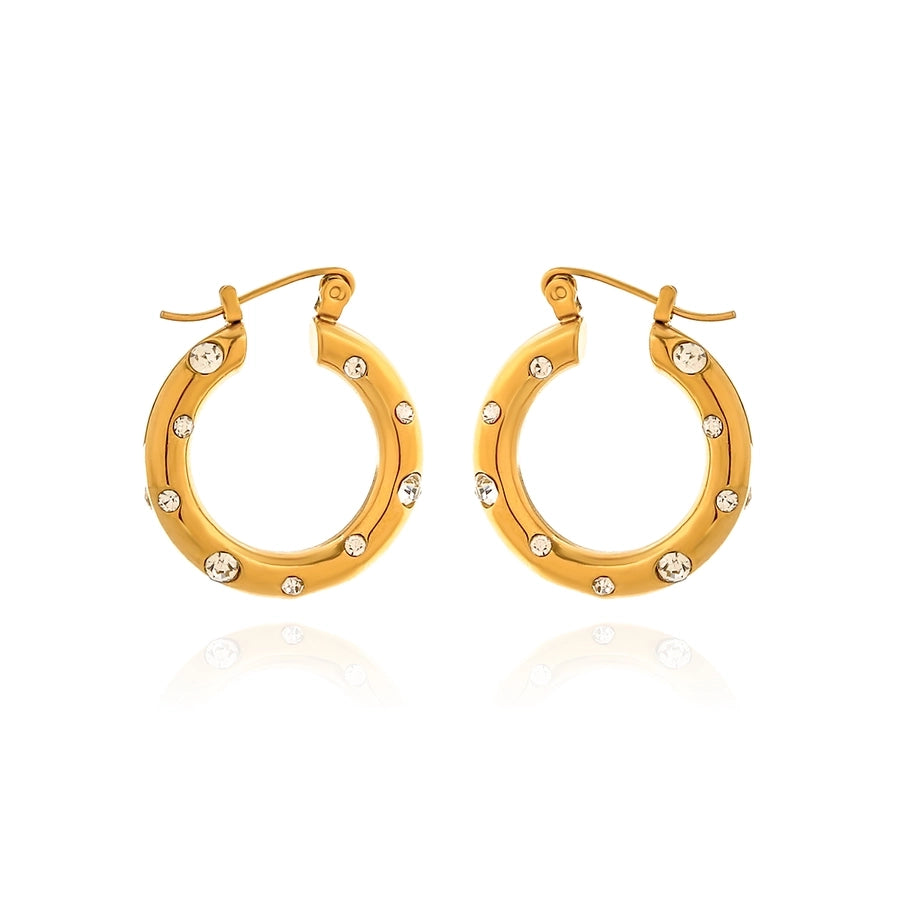 Rhinestone Hoop Earrings [316 Stainless Steel,18K Gold Plated]