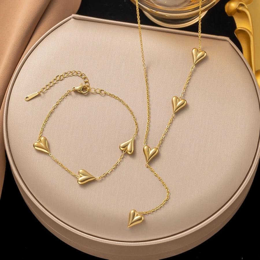 Heart Shape Bracelet/Necklace [304 Stainless Steel,18K Gold Plated]