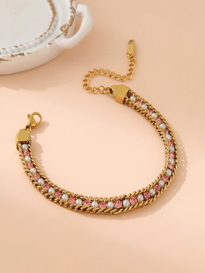 Glam Rhinestones Bracelet [304 Stainless Steel, 18K Gold Plated]