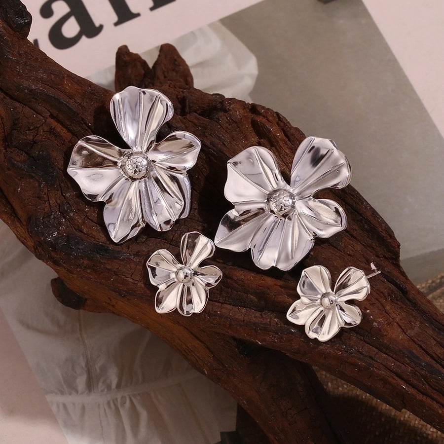 Mix Flower Earrings [304 Stainless Steel,18K Gold Plated]