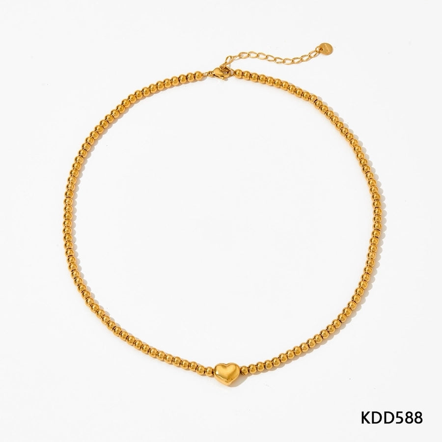 Heart Shape Beaded Bracelet/Necklace [304 Stainless Steel,16K Gold Plated]