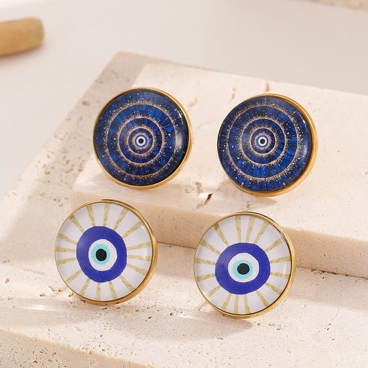 Blue Round Eye Resin Ear Studs [304 Stainless Steel]