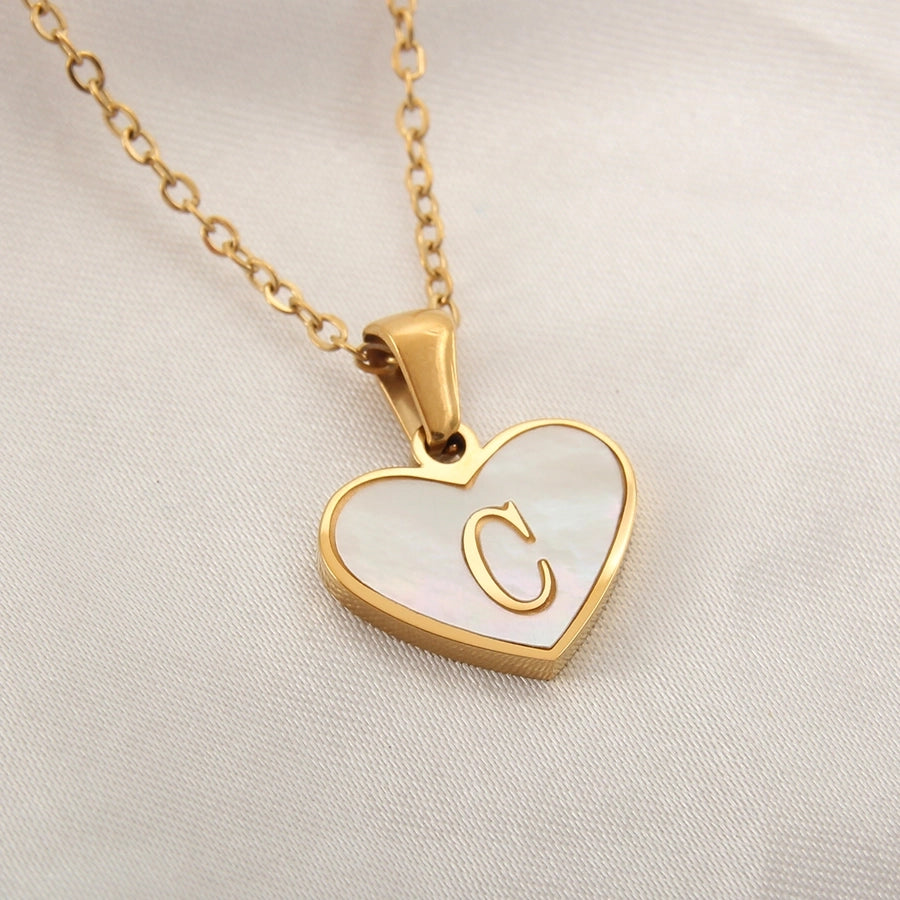 Letter Shell Heart Pendant Necklace [304 Stainless Steel,18K Gold Plated]