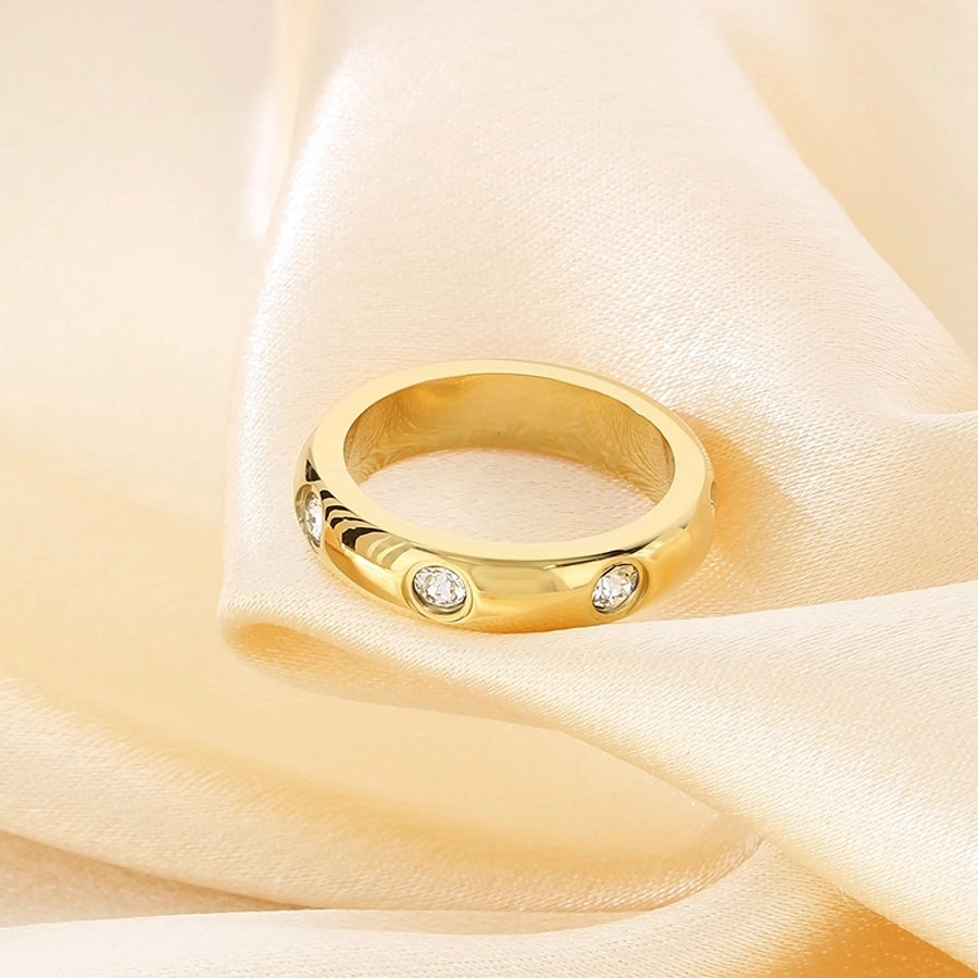 Round Zircon Ring [304 Stainless Steel, 18K Gold Plated]