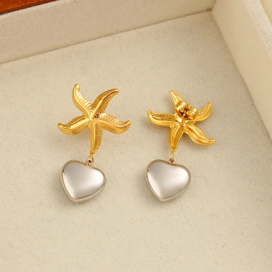 Starfish Heart Shape Drop Earrings [304,316 Stainless Steel,18K Gold Plated]