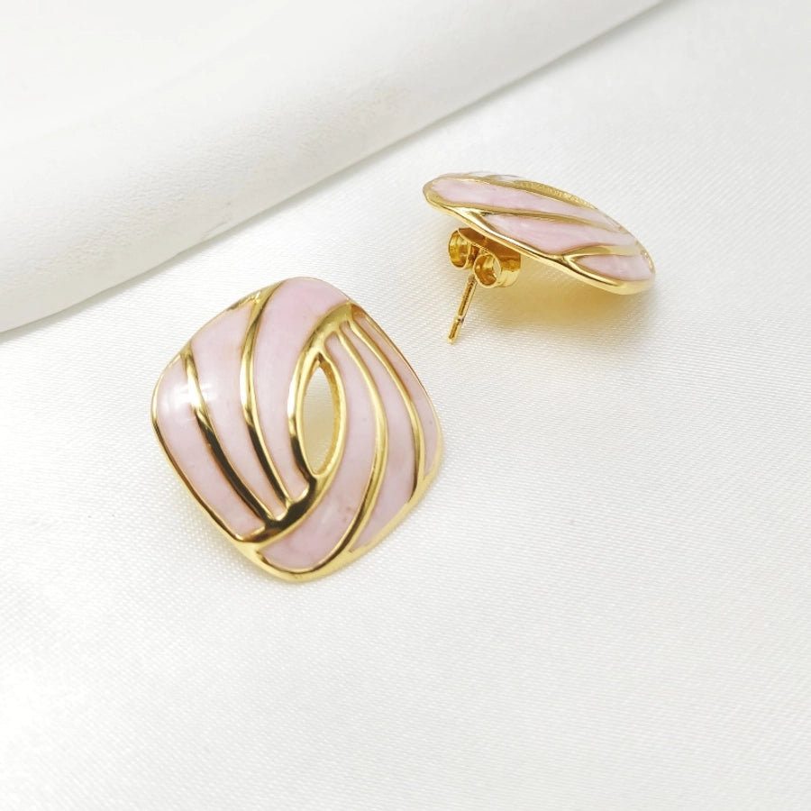 Vintage Style Square Enamel Earrings [304 Stainless Steel,18K Gold Plated]