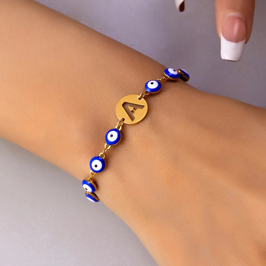 Letter Devil's Eye Resin Bracelet [201 acero inoxidable]