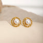 Round Artificial Pearls Ear Studs [304 aço inoxidável, peito de ouro 18k]