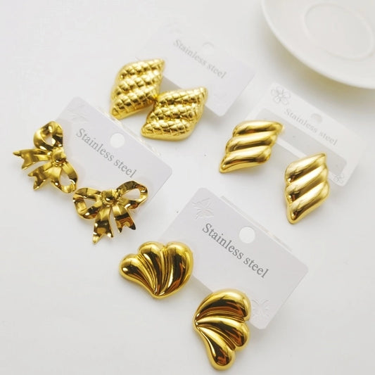 Mix Design Earrings [304 Stainless Steel,18K Gold Plated]