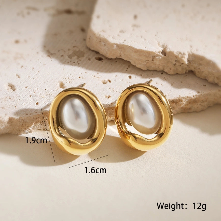 Artificial Pearls Stud Earrings [304 Stainless Steel]