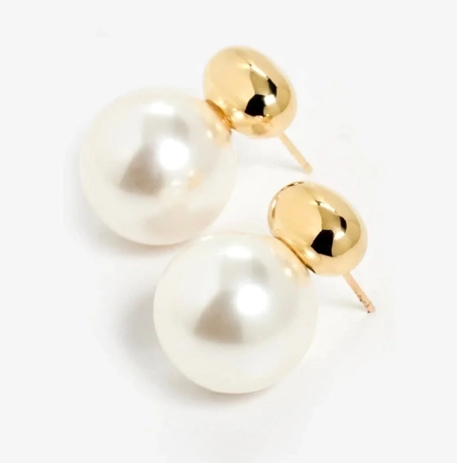 Artificial Pearls Stud Earrings [304 Stainless Steel, 18K Gold Plated]