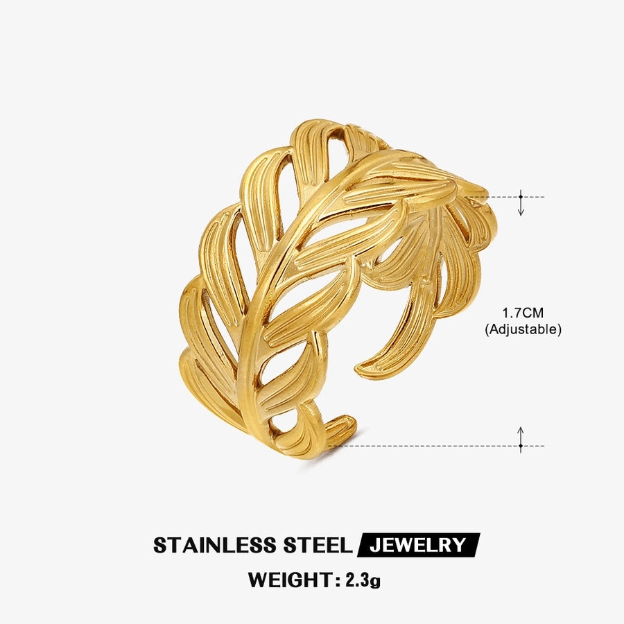 Leaf Open Ring [304 Stainless Steel 18K Gold Plated]