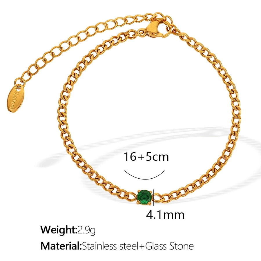 Glass Stone Curb Chain Bracelet [304 Stainless Steel,18K Gold Plated]