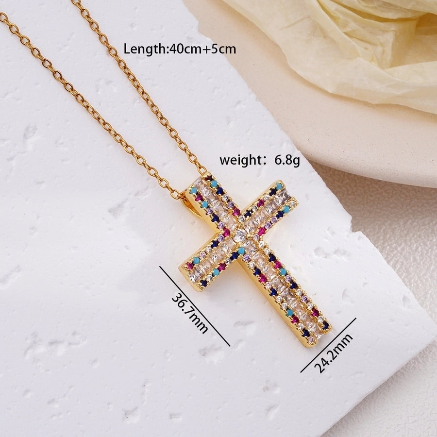 Cross Zircon Pendant Necklace [304 Stainless Steel,Copper]