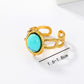 Round Square Turquoise Open Ring [201 Stainless Steel, 18K Gold Plated]