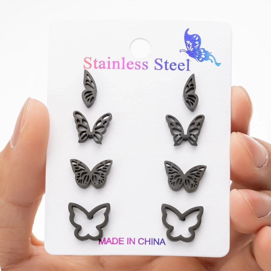 Butterfly Stud Earrings Set [304 Stainless Steel, 18K Gold Plated]