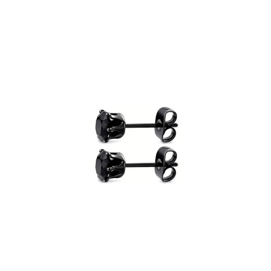 Black Shiny Round Ear Studs Earrings [304 Stainless Steel]