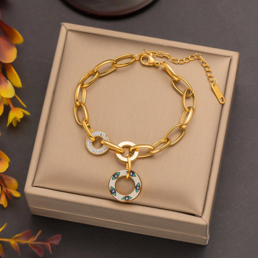 Pulsera círculo de diamantes de imitación artificial [304 acero inoxidable, 18k dorado chapado]