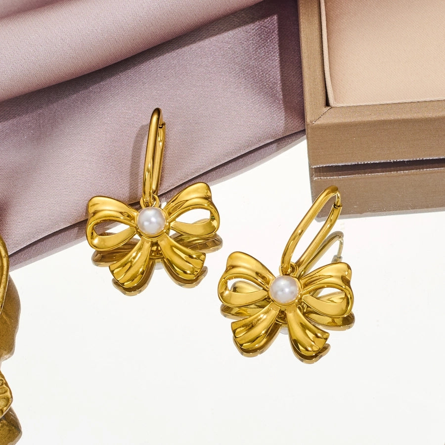 Bow Knot Drop Earrings [316 Stainless Steel,18K Gold Plated]