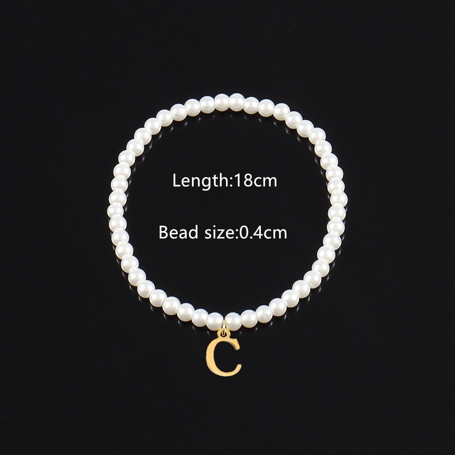 Letter Artificial Pearl Beaded Chain Bracelets [304 Stainless Steel]