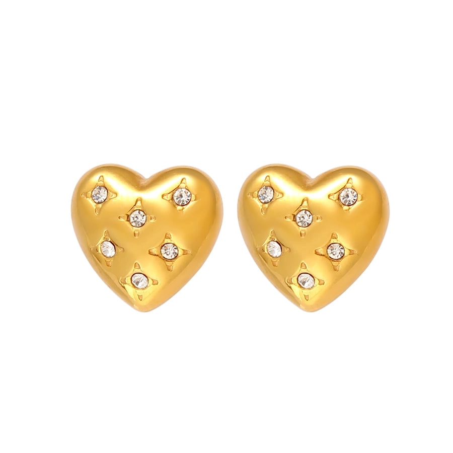 Heart Shape Rhinestones Earrings [304,316 Stainless Steel,18K Gold Plated]