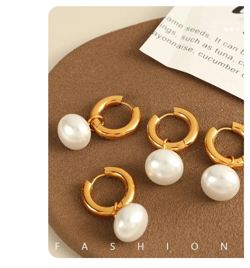 Pearl  Circle Drop Earrings [304 Stainless Steel,18K Gold Plated]