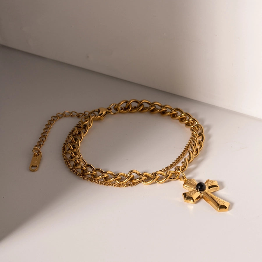 Cross Curb Chain Bracelets [Stainless Steel]