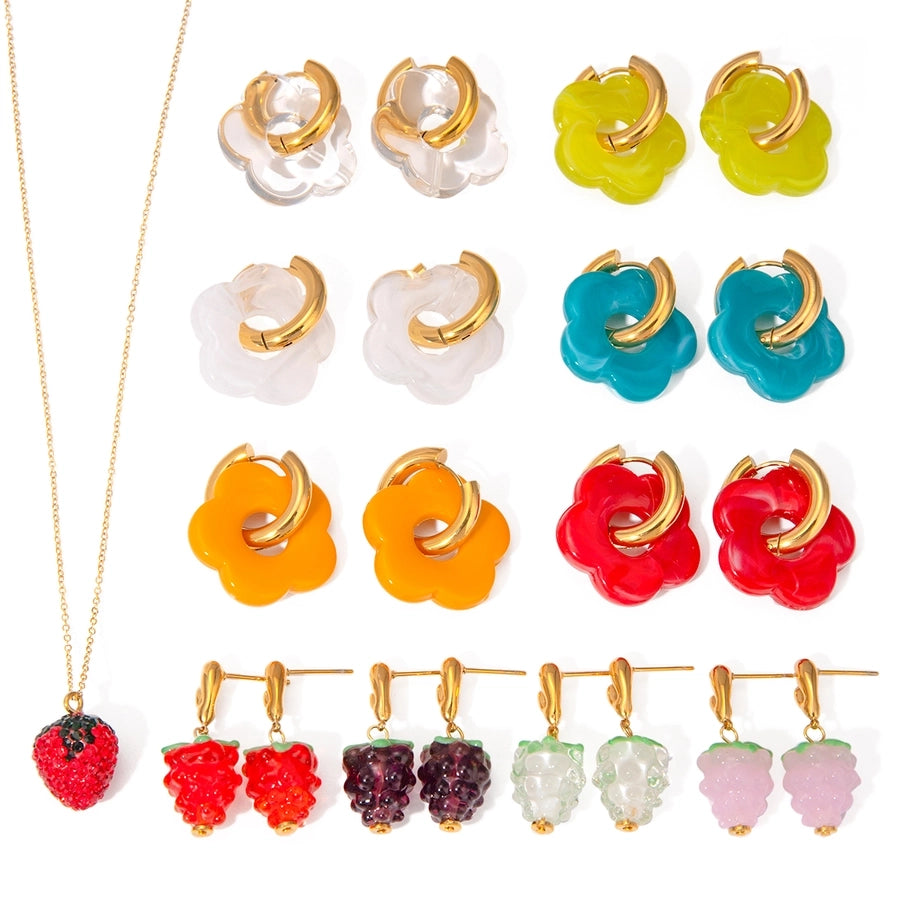 Flower Grape Resin Earrings [304 Stainless Steel, 18K Gold Plated]