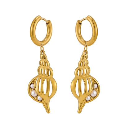 Conch Shell Drop Earrings [316 Stainless Steel,18K Gold Plated]