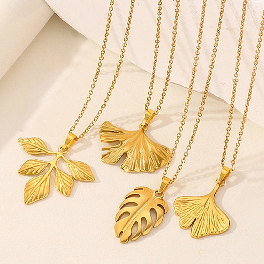 Leaves Pendant Necklace [304 Stainless Steel,18K Gold Plated]