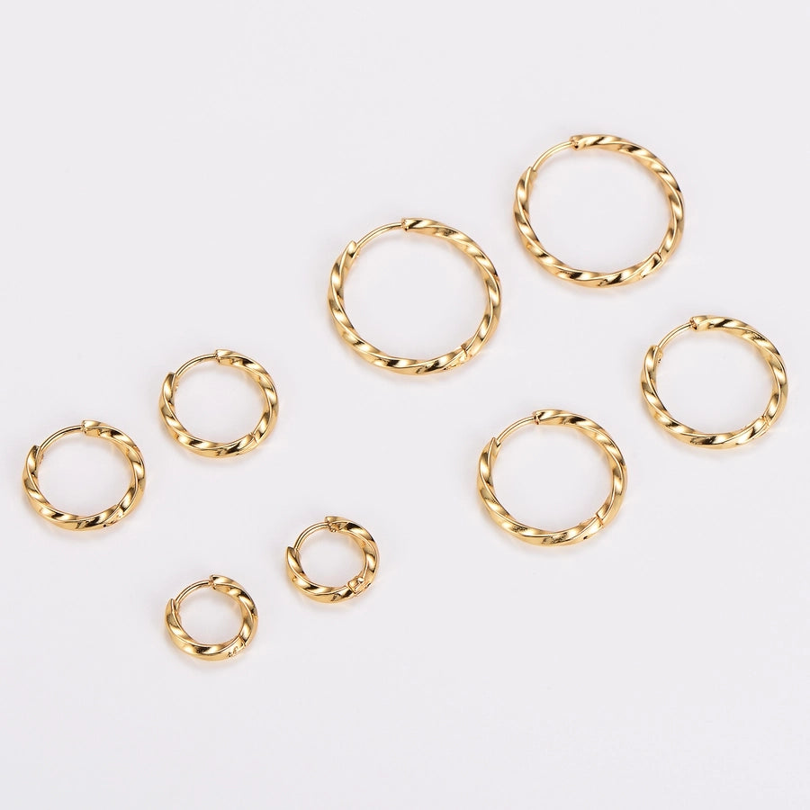 Pack of 12 Pairs Casual Twist Hoop Earrings [304 Stainless Steel]