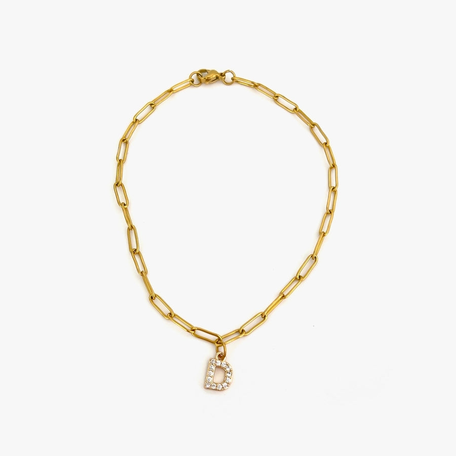 Letter Link Chain Anklet [316L Stainless Steel, 18K Gold Plated]