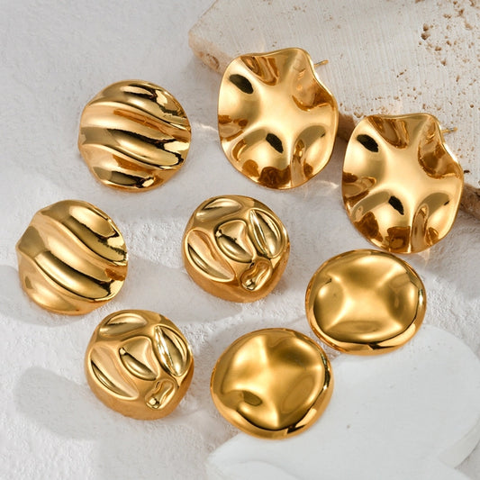 Irregular Round Earrings [304 Stainless Steel,18K Gold Plated]