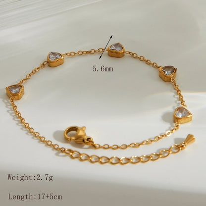 Heart Shape  Zircon Bracelet/Jewelry Set [304 Stainless Steel, 18K Gold Plated]